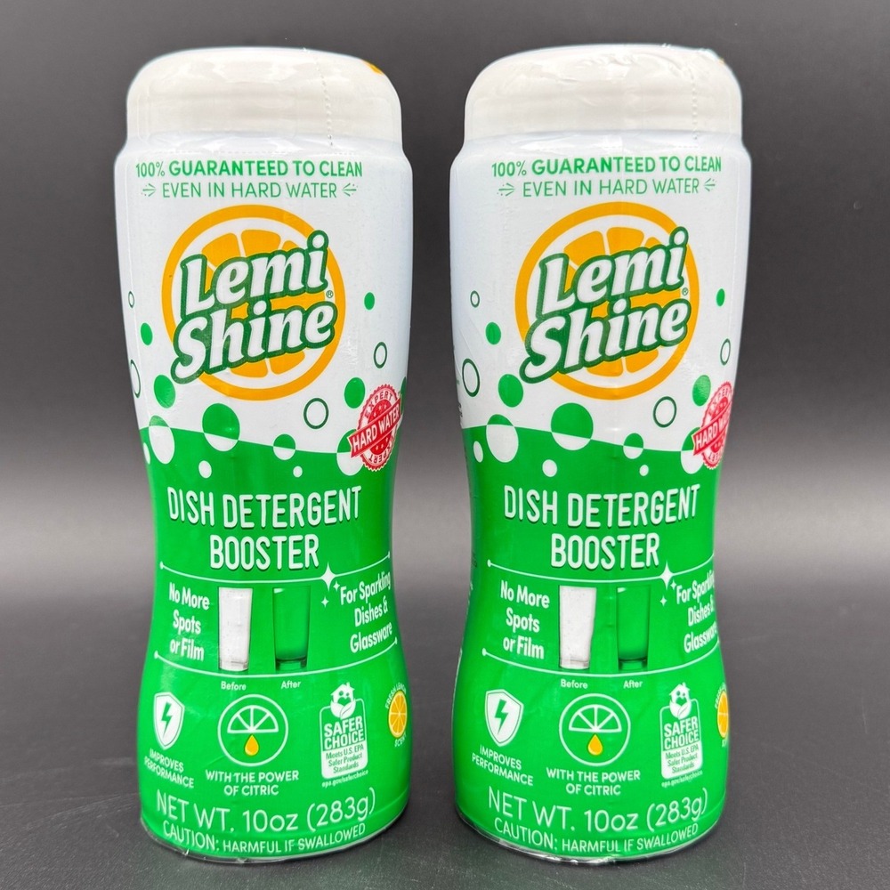 Lemi Shine Dish Detergent Booster 2 Pack 10 oz‎ Hard Water Cleaning Citrus Power